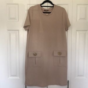 Suzy Shier Cream Straight Dress with Pockets